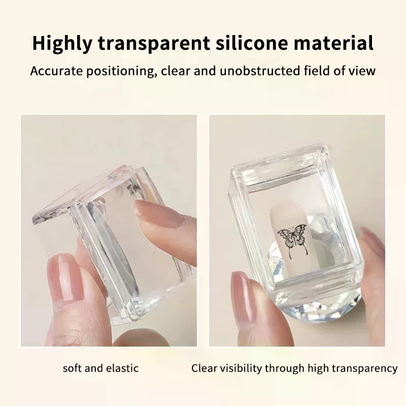 Transparent Rectangle Nail Art Stamper Scraper Silicone Head Transfer Qme
