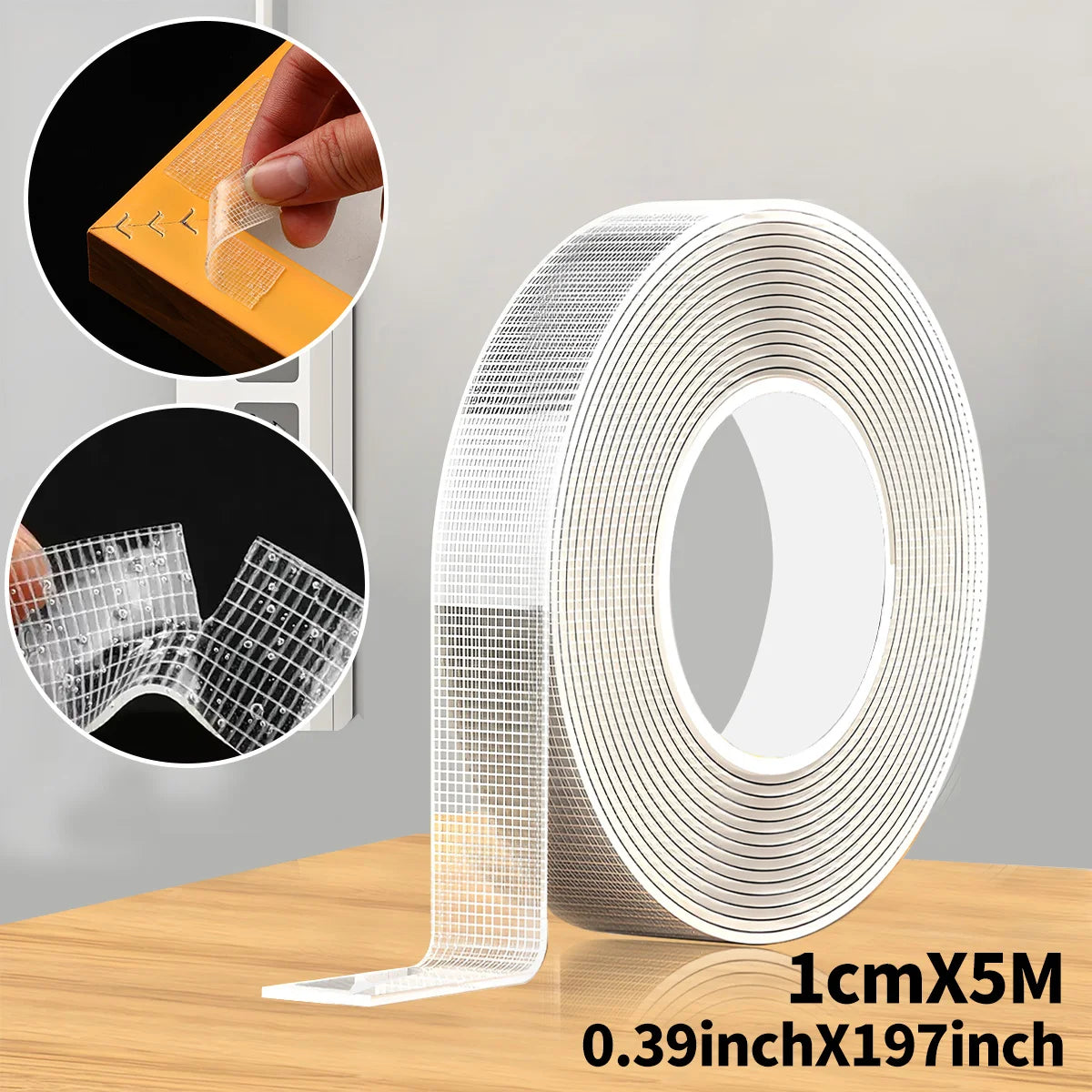 5m Nano Double-Sided Adhesive Tape - Ultra-Strong adhesion， Clear, Removable & Waterproof - Heavy-Duty, Extra Sticky Strip for E Qme 1cmX5M
