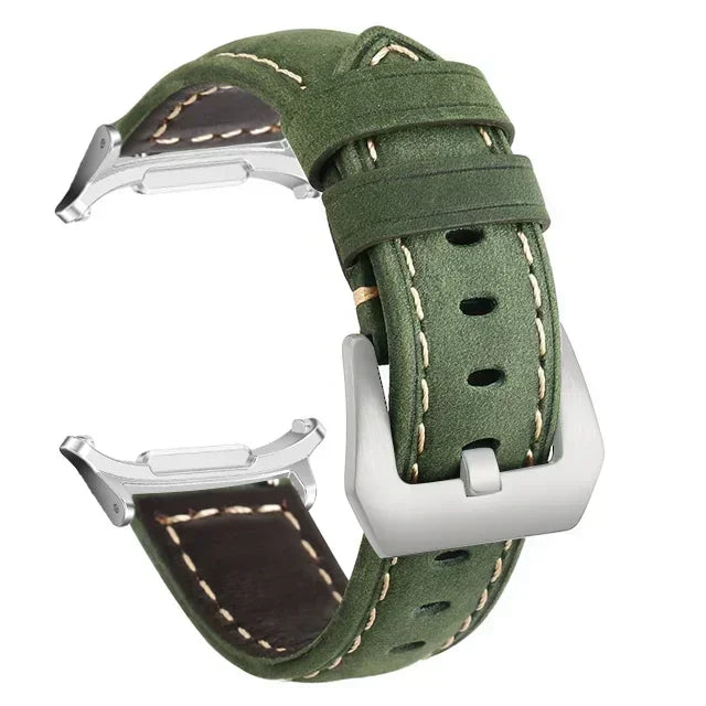 No Gaps Leather Strap for Samsung Galaxy Watch 7 Ultra 47mm Bracelet Wristband for Galaxy Watch Ultra Band Replacement Correa Qme Green-S Watch 7 Ultra 47MM