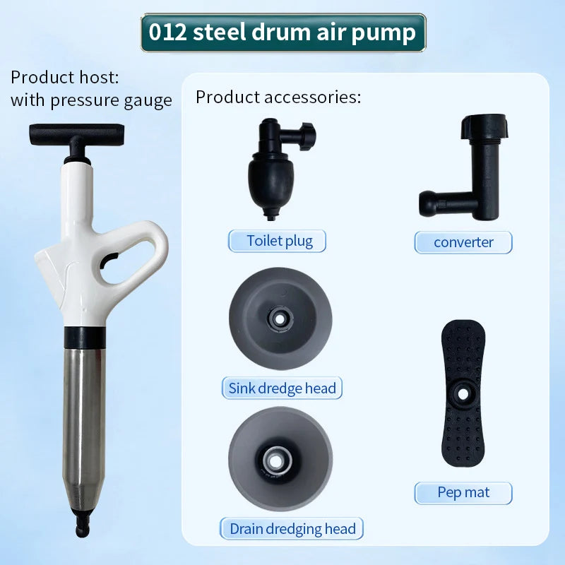Stainless Steel Toilet Pipe Dredger Pneumatic Household High-pressure Dredging Tool Set Thickened Wall Cylinder Sturdy And Safe Qme