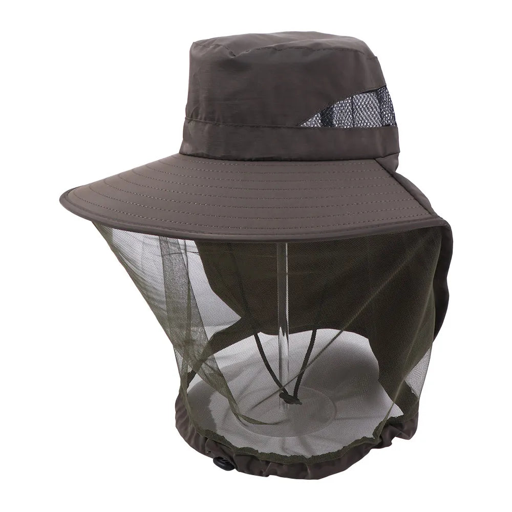 Casual Foldable Bee Mosquito Hat Wide Brim Insect Proof Net Cover Fisherman Hat Face Covering Mesh Mask Sun Protection Hat Men Qme Green