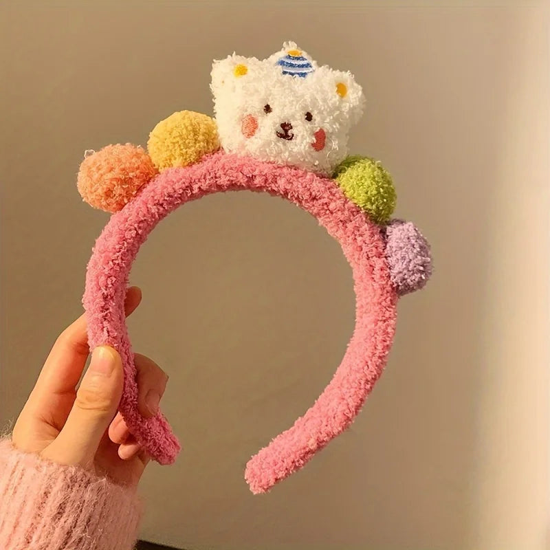 Cute Bear Plush Headband, Fluffy Cartoon Hairband For Washing Face, Makeup, Shower, Women Girls Qme Pink 1pc