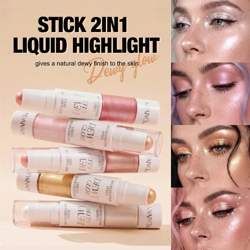 2 in 1 Contour Stick & Liquid Highlighter, Dual Ended Face Sculpting Makeup, Natural Nose Shadow & Body Brightening Stick Qme