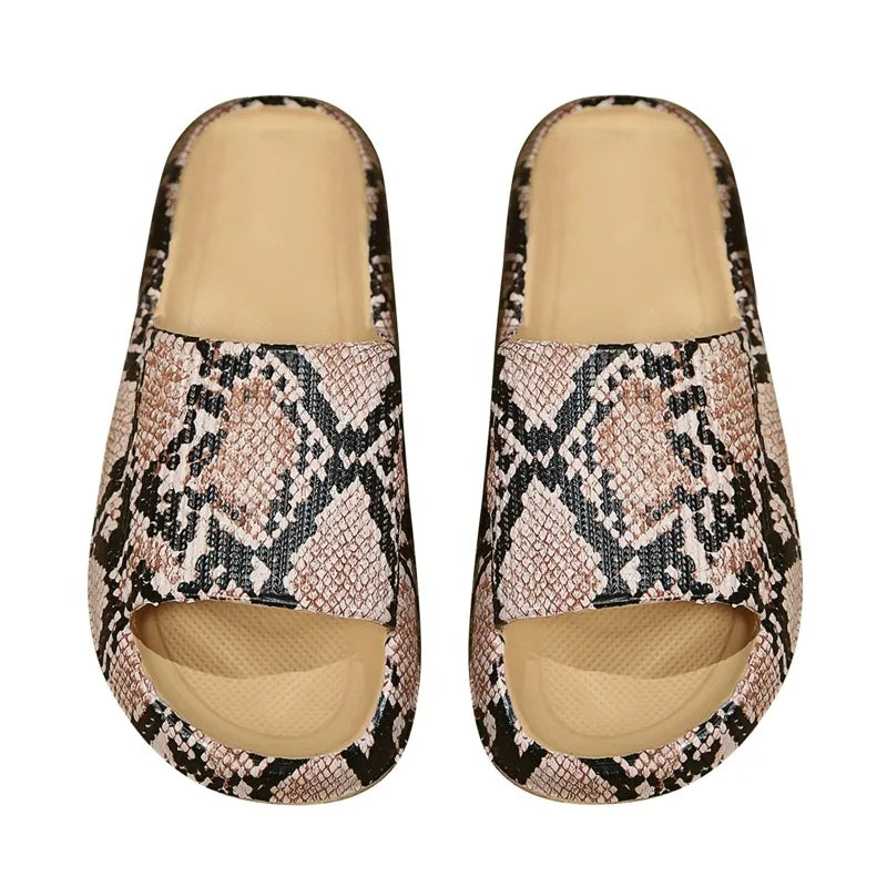 New Summer Platform Flip-Flops Handmade Flower Soft Bottom Cloud Slippers Travel Holiday Beach Lady Cute Shoes Women Slides Qme A-Black Snake 38-39