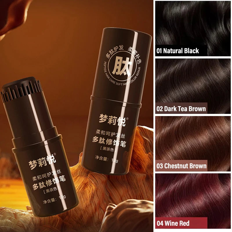 Temporary Hair Color Brush 4 Colors Root Touch Up Waterproof & Non-Sticky Instant Gray Coverage Hair Makeup Tool for Men & Women Qme