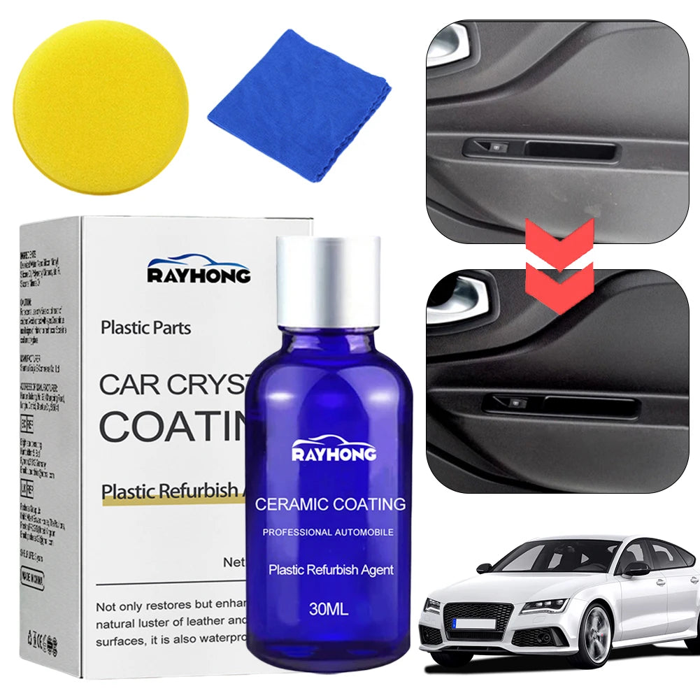 30ml Plastic Refurbish Agent with Sponge Plastic Parts Crystal Coating Plastic Parts Refurbish Restoration Ceramic Coating Agent Qme