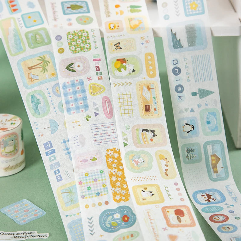 Fresh & Healing Washi Tape, High-Value Stationery & Unique Gift, Ideal for Journal Borders & Background Decor Qme