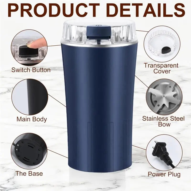 A02F-Electric 300W Coffee Grinder,With Stainless Steel Blades, One Touch Operation For Spices-Mills Home Use-EU PLUG Qme