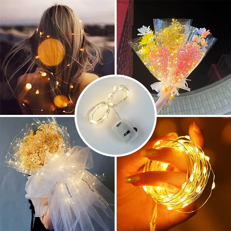LED Fairy Lights Copper Wire String Lights Battery Powered Warm & Multicolor Mini Garland For Wedding Party Gift Box Decoration Qme