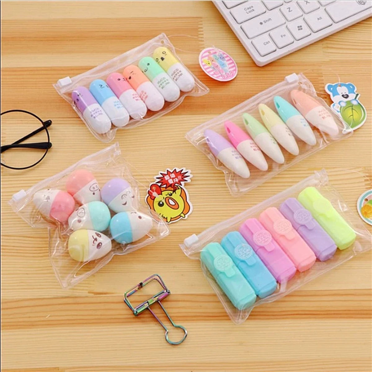 6PCS/Set Leaves Mushroom Cute Kawaii Highlighter Pen Kawaii Chalk Marker Pens Stationery School Supplie Qme