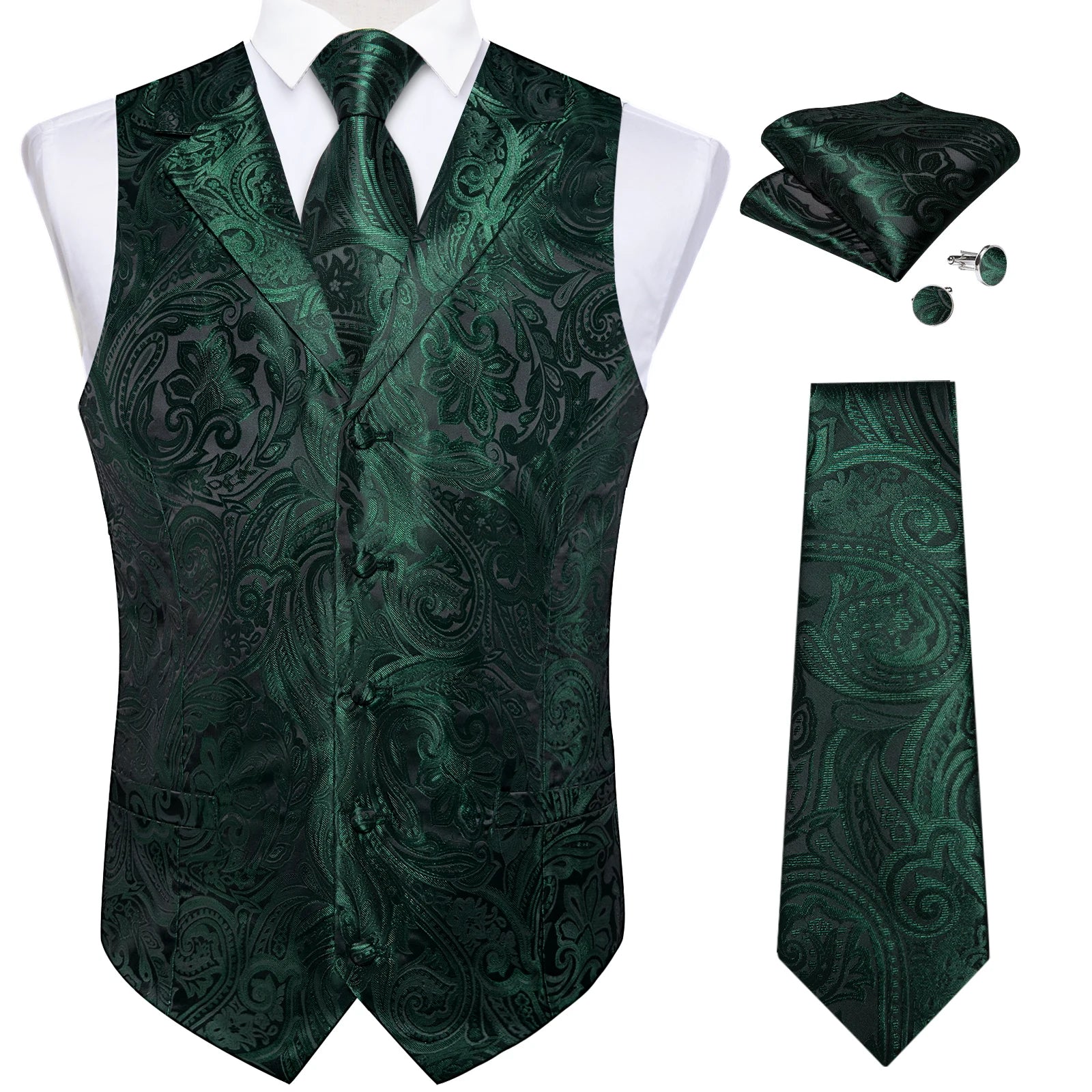 Men's Paisley Suit Vest & Tie Set – Formal Waistcoat with Necktie Pocket Square, Perfect for Weddings and Business Events Qme