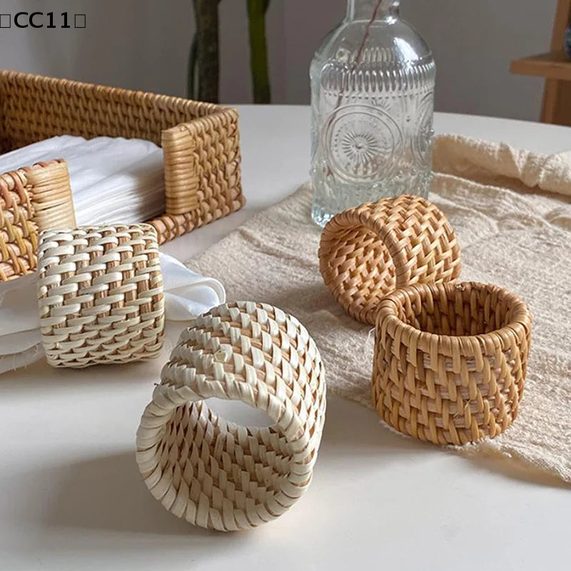 6 Woven Handmade Napkin Ring Rustic Natural Holder Table Decor Wooden Qme
