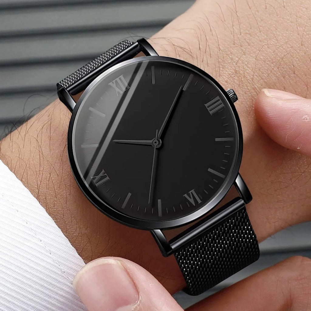 2 peças relógio masculino moda Roma relógios de quartzo pulseira de malha de aço conjunto de pulseira Qme