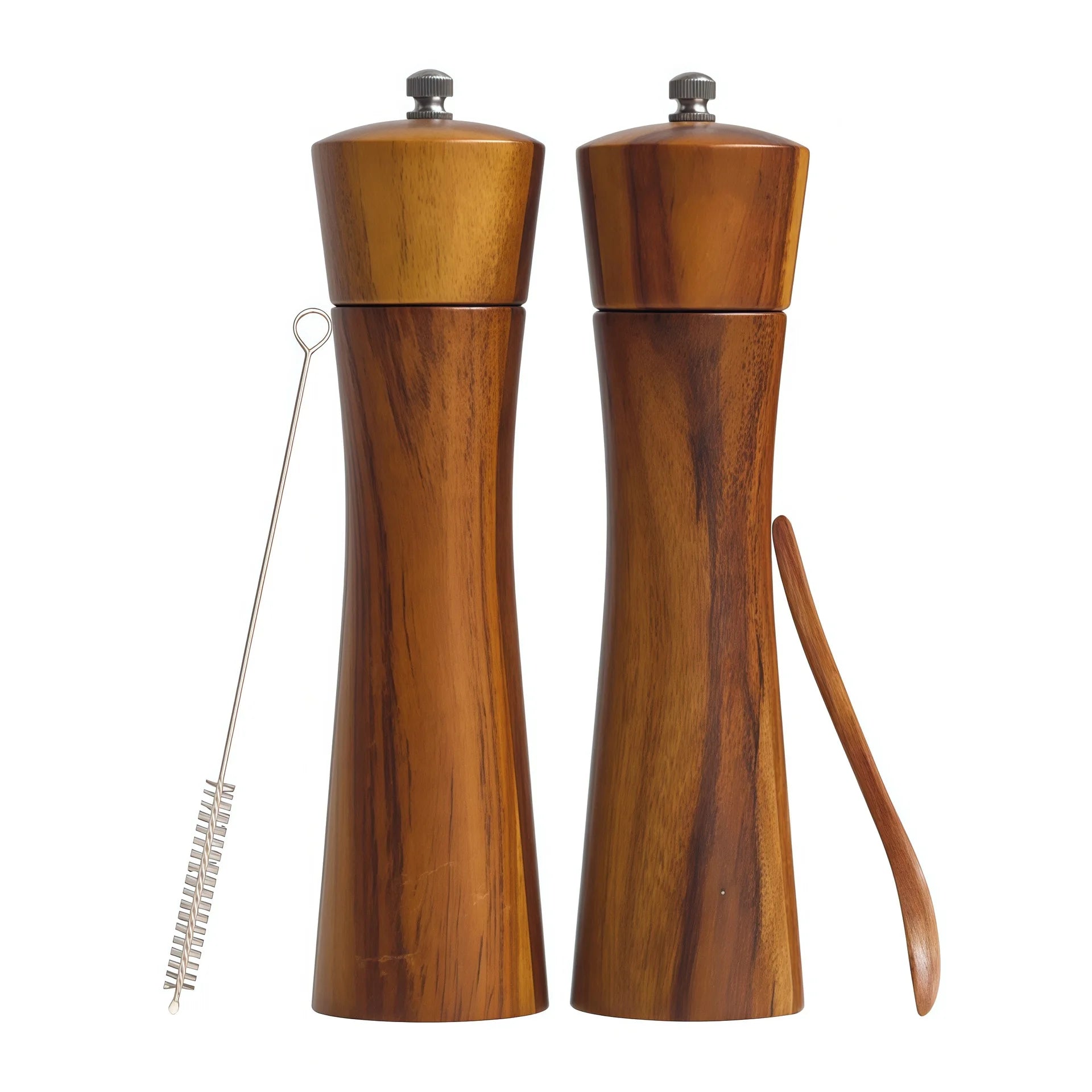 2pieces Wood Manual Pepper Grinder,Pepper Mill & Sea Salt Grinder,Handheld Grinder for Black Pepper Portable Spice Grinding Tool Qme D Waist-shaped