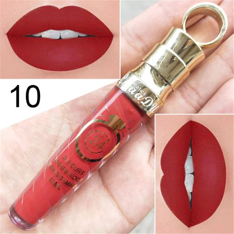 20 Colors Lipstick Waterproof Long Lasting Matte+Shimmer Mental Beauty Lip Gloss Nude Glitter Lip Gloss Beauty Red Lip Tint New Qme 10