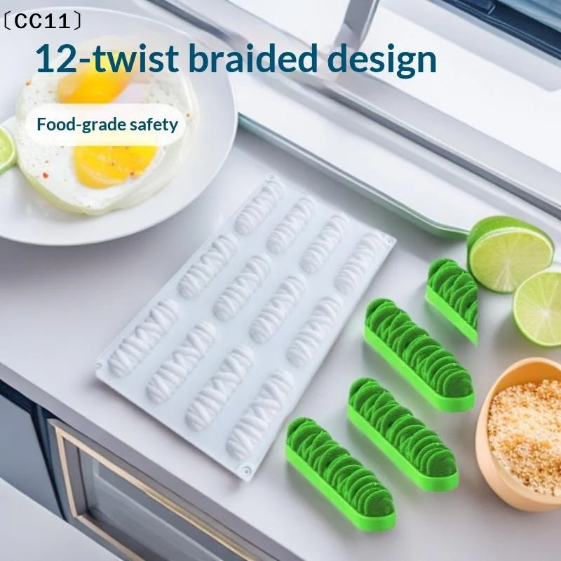 12 Cells Long Striped Lines Winding Texture Design Mousse Cake Mold Qme