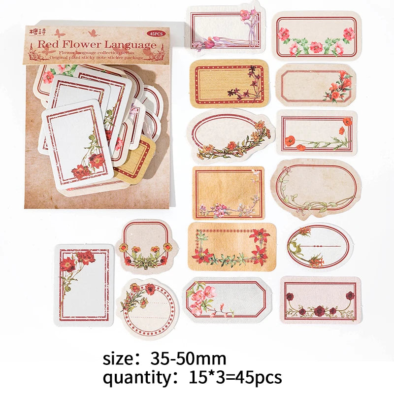 45 pcs Flowers Labels Stickers Decorative Creativity Scrapbooking accessories Diary Album junk journal supplies Qme A