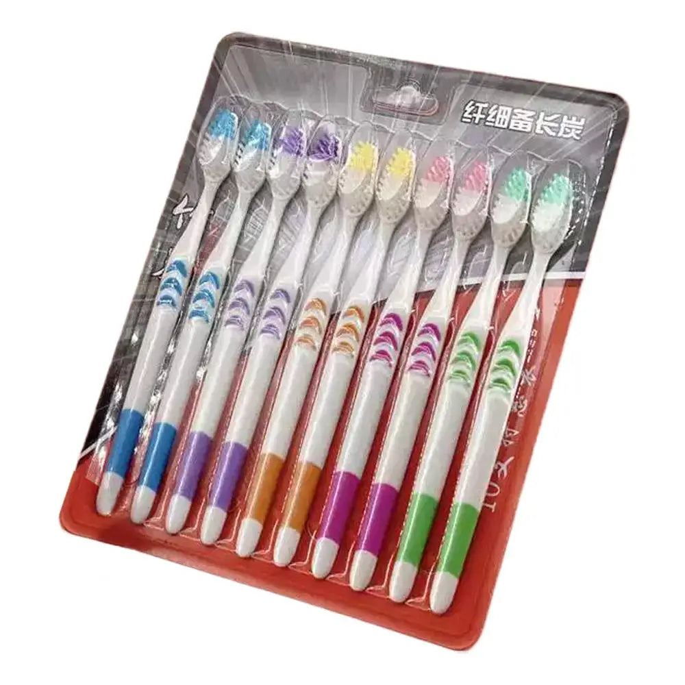10 Count Soft Toothbrushes Adults Black Charcoal Ultra Sensitive Gums Qme white