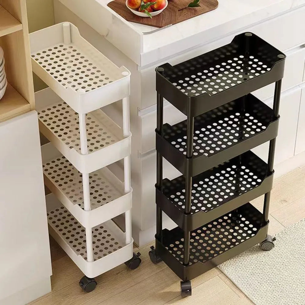 1pcs Movable Gap Storage Rack 3/4 Tier Rolling Utility Cart Storage Shelf Bathroom Organizer Kitchen Accessories Organizer Qme
