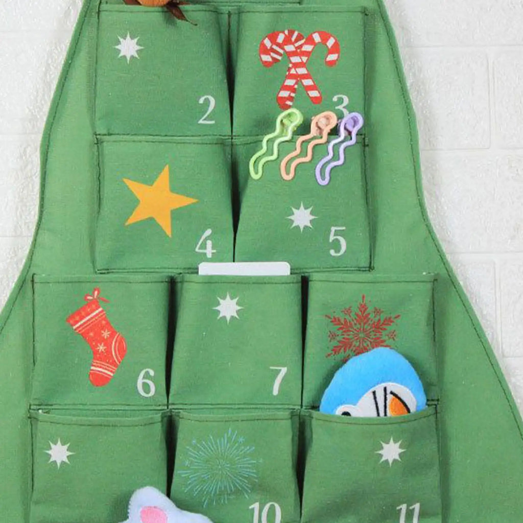 Reusable Fabric Advent Christmas Tree Shape Organizer 24 Days Cloth Qme