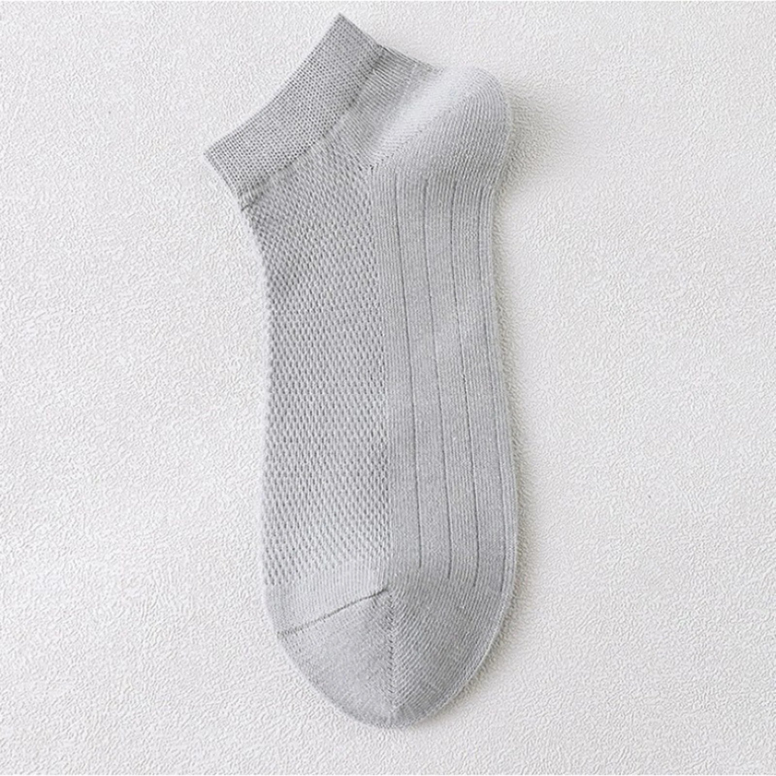 Men's Summer Breathable Sweat Absorbing Thin Mesh Sports Socks Solid Color Casual Elastic Soft and Comfortable Low Cut Socks Qme Gray One Size