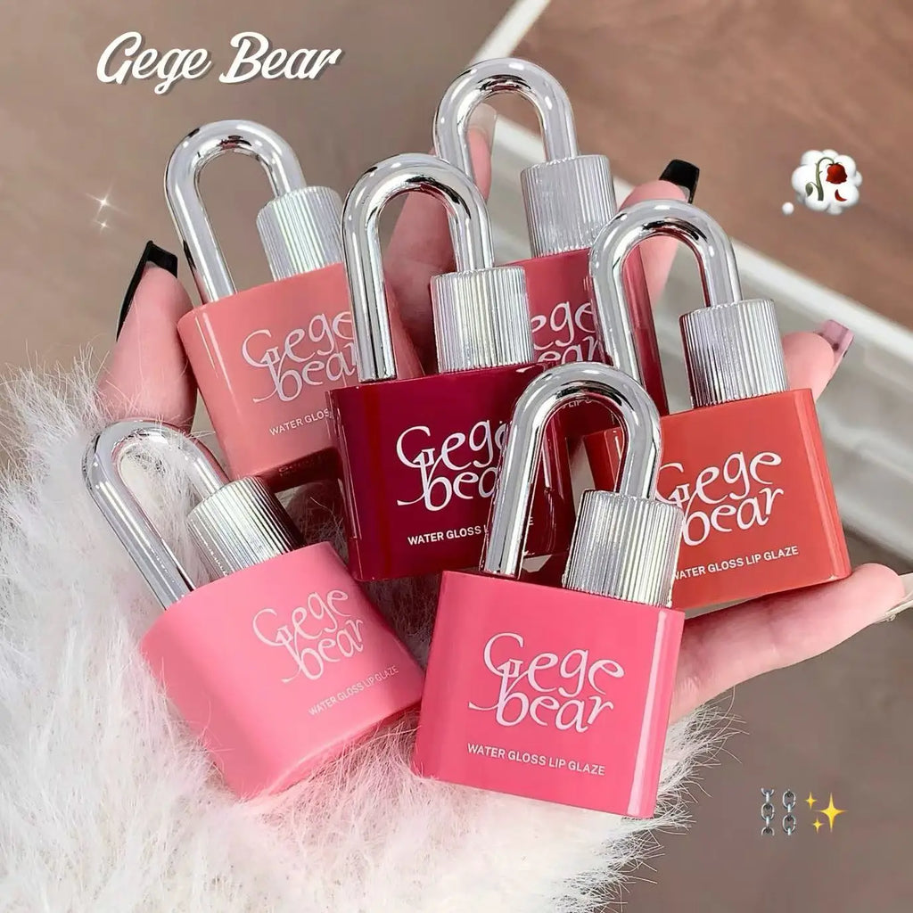 Gege Bear Lock Heart Sweet Water Gloss Lip Glaze Moisturizing Mirror Qme