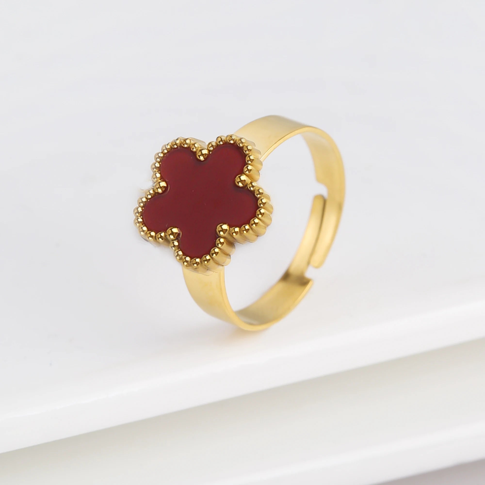 Classic Luxury Clover Metal Laser Stainless Steel Five Leaf Flower Open Ring Simple for Woman Girl New Fashion Party Jewelry Qme 6