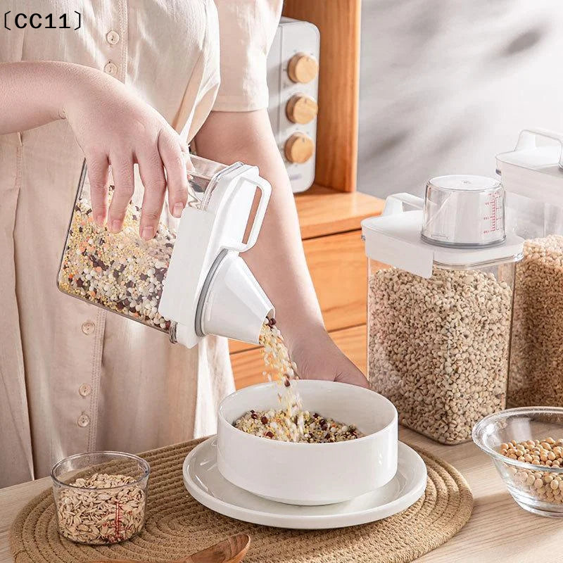 Plastic Food Storage Containers Sealed Lids Measuring Cup Kitchen Qme