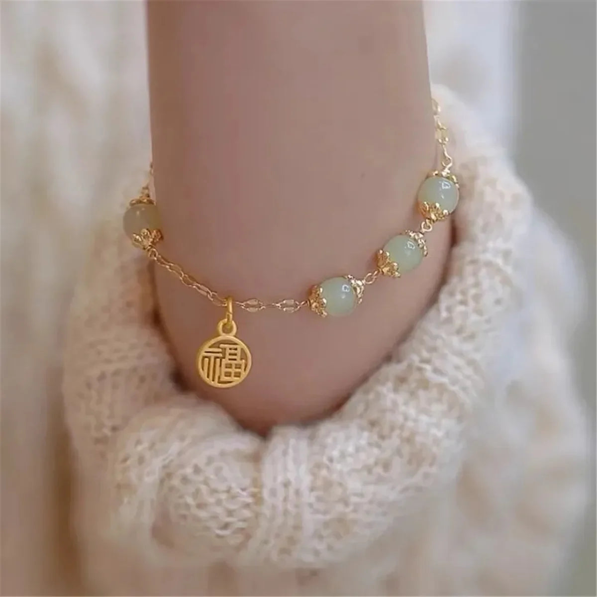 b05 Fashion Creative Lucky Imitation Hotan Jade Bracelet Vintage Light Handmade Jewelry Bracelet Women's Girls Jewelry Gift Qme 7