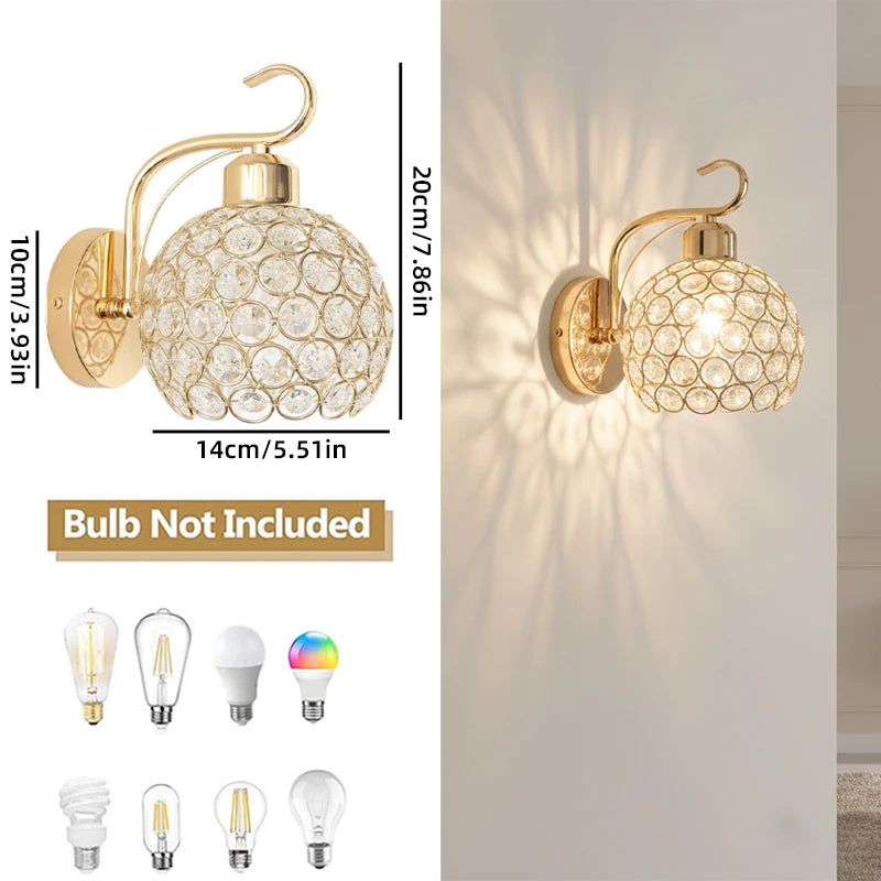 Crystal bedside lamp LED wall lamp Bedroom modern minimalist corridor wall lamp Corridor staircase Living room European style la Qme Gold