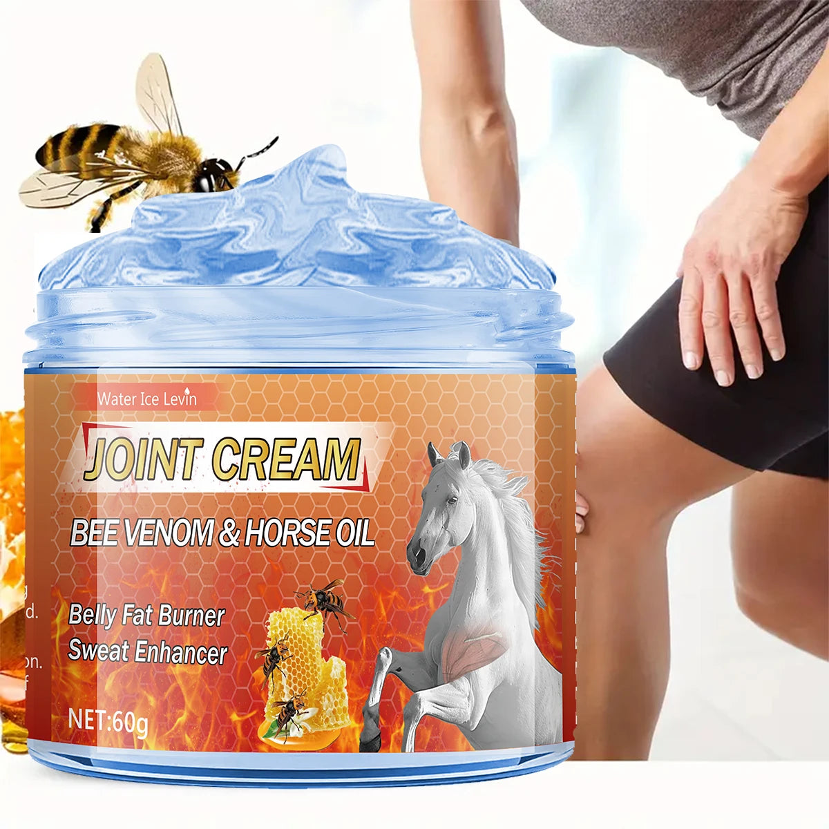 Bee Venom & Horse Oil Joint Cream - Moisturizing Formula with Ginger, Chamomile, and Arnica Extracts, Suitable for Knees, Back, Shoulders, and Neck Muscles - 60g Qme