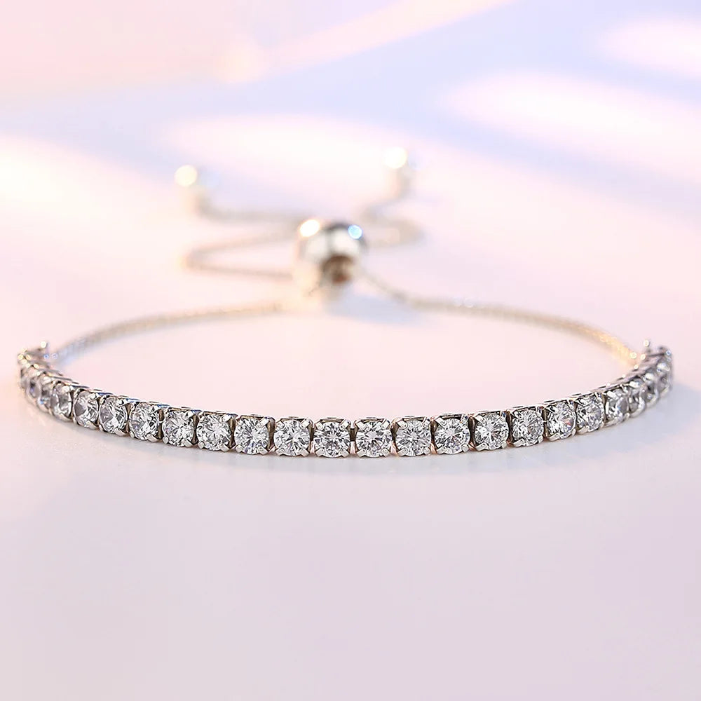 Cute nice 925 Sterling Silver Bracelet Elegant Zircon Crystal Chain for Women Fashion Noble Engagement Wedding Hot Gift Qme