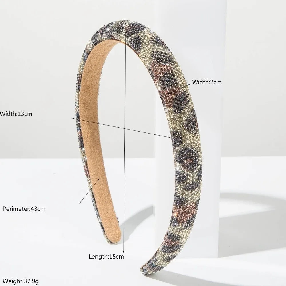 Simple Bling Rhinestone Headband Wide Luxury Leopard Print Hairband Non-slip Glittering Women Hair Hoop Banquet Qme