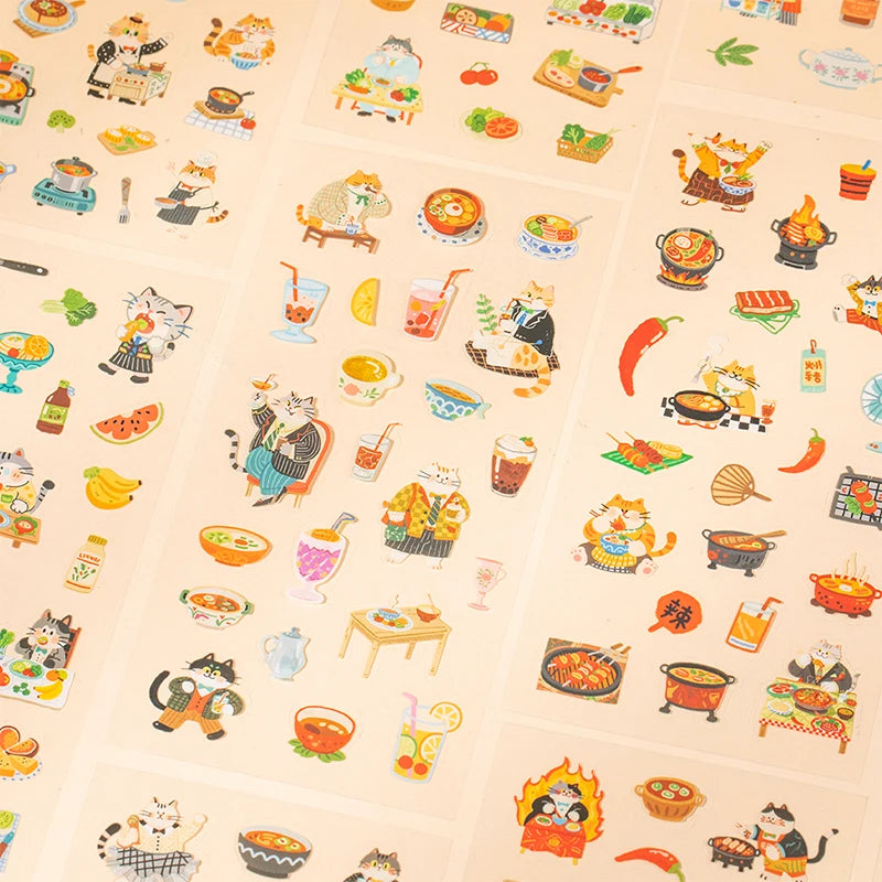 Vibrant Food & Cat Series Sticker Pack, Decor Stickers for Notebooks, Junk Journals, Water Bottles, Storage Boxes & Phone Cases Qme