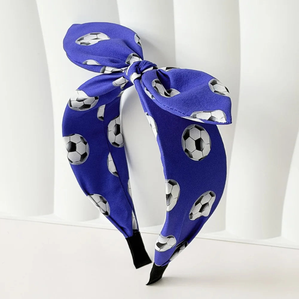 Cute Football Headband Rabbit Ear Soccer Print Soccer Fan Hair Band Charming Design Funny Costume Bunny Knot Headband Qme Blue XXS