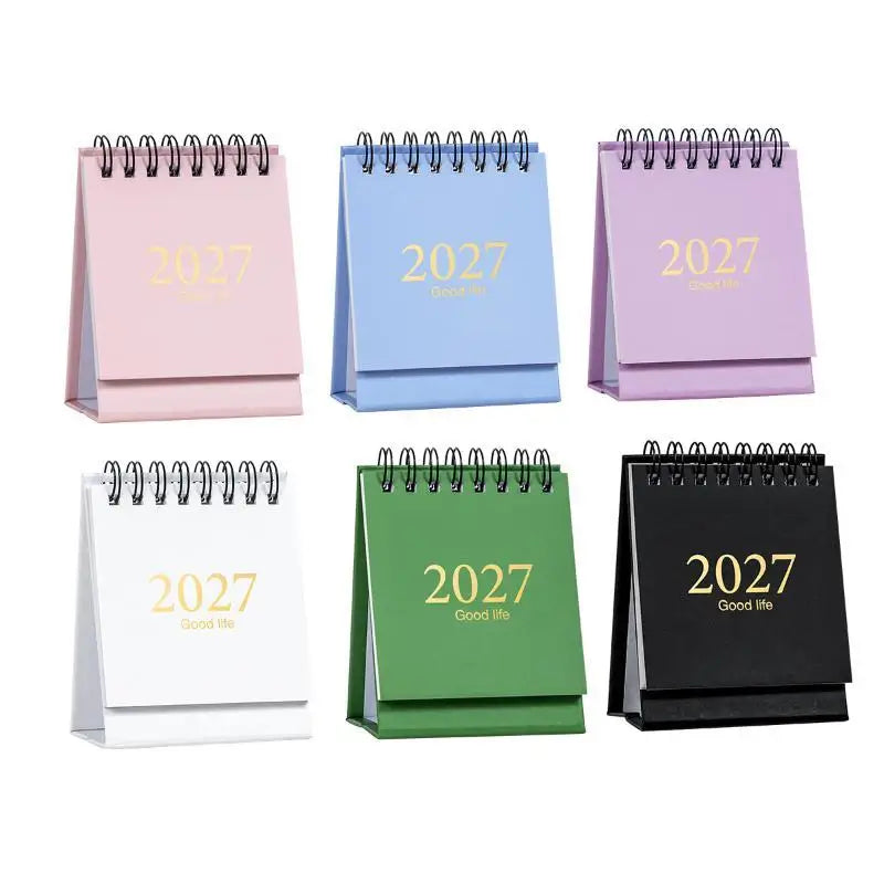 Mini 2027 Desktop Calendar Exquisite Spiral Bound Gold Foil Small Qme