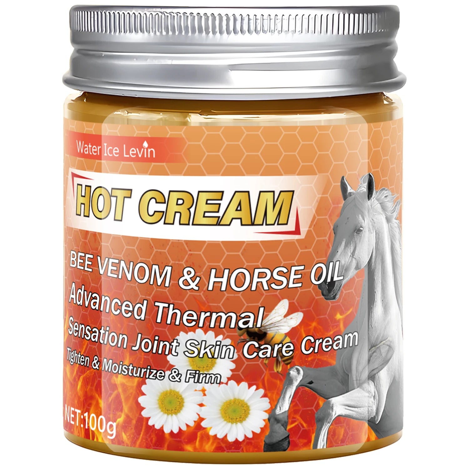Advanced Thermal Bee Venom & Horse Oil Hot Cream for Joint Skin Care, Tighten & Moisturize & Firm. Qme Orange 100g