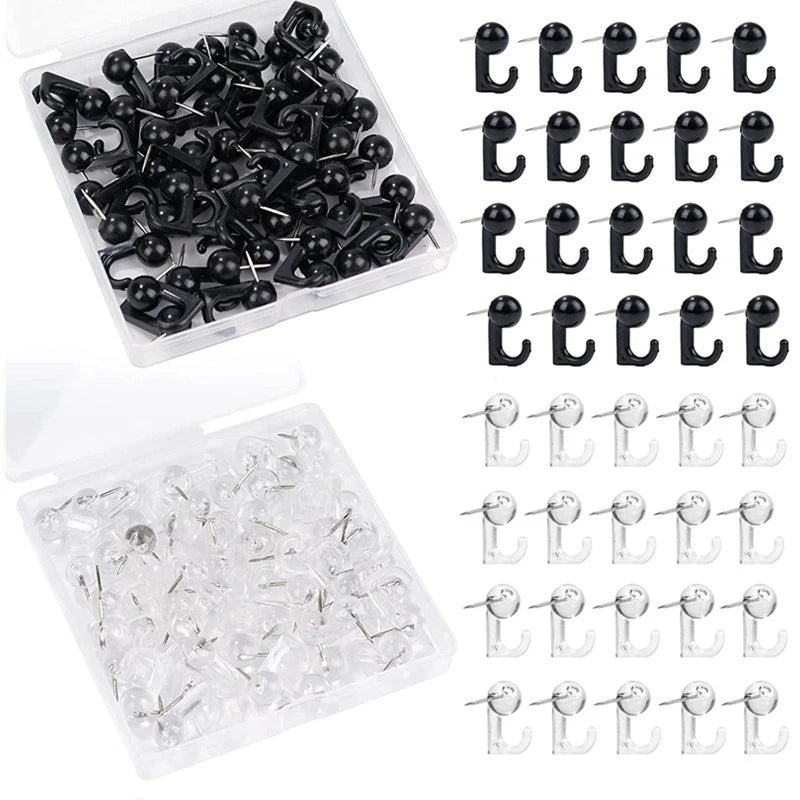 Thumb Tacks Hook Back Push Pins Cork Board Black Transparent Plastic Qme