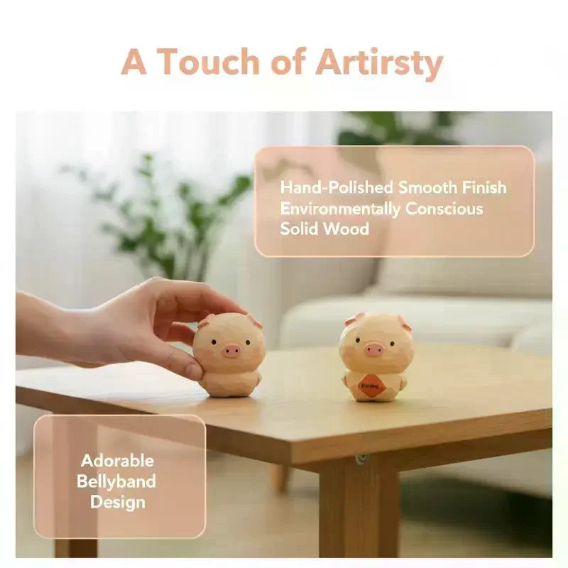 Handmade Wooden Pig Figurine Fu Character Decorative Statue Cute Animal Ornament For Home Office Desk Decoration Birthday Gift Qme