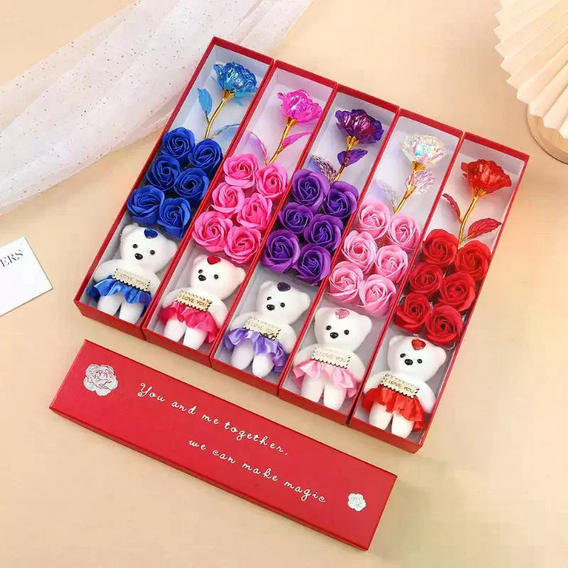 Plush Bear Artificial Flower Gift Box Soap Rose Flowers Creative Romantic Rose Valentines Day Mother Day Gift Wedding Home Decor Qme