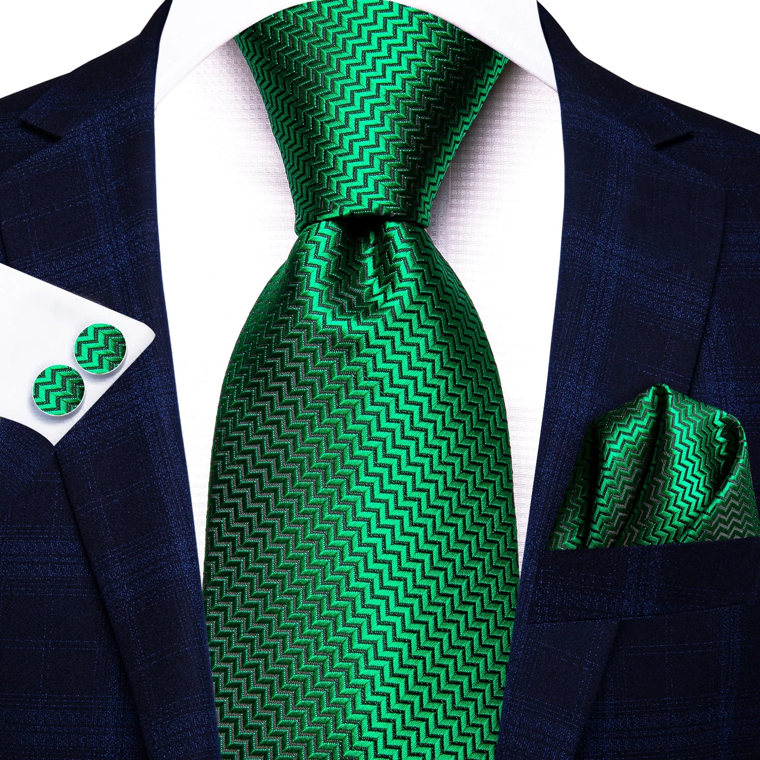 Hi-tie Paisley Dark Green Black Mens Elegant Necktie Handkerchief