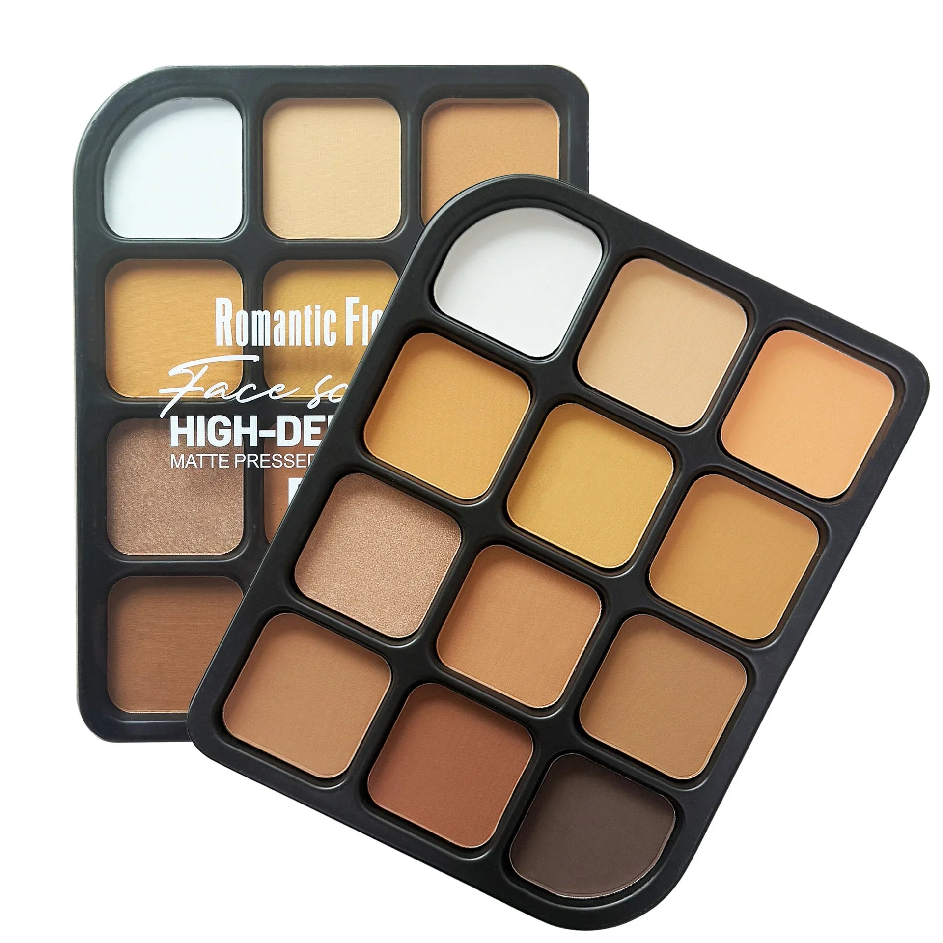 Deep Skin 12-Color Matte Contour Palette - Full Coverage All-In-One Highlighter Shading & Powder Face Makeup Kit Qme