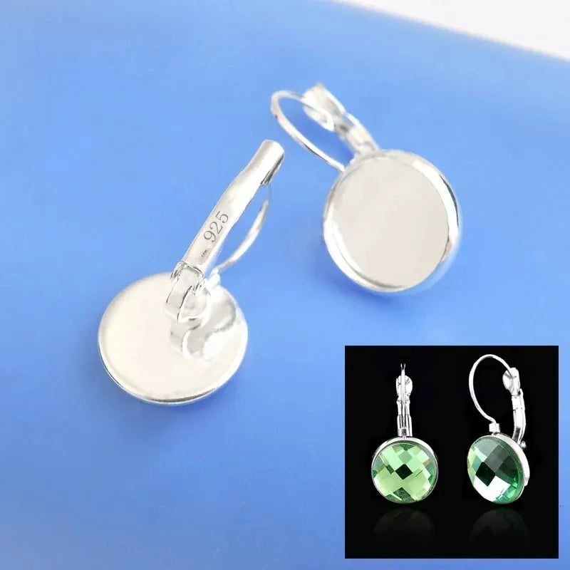 50PCS 925 Sterling Silver Color Jewelry Finding 12MM Cabochon Cameo Settings Earring Base Earring Settings French LeverBack Qme 16MM