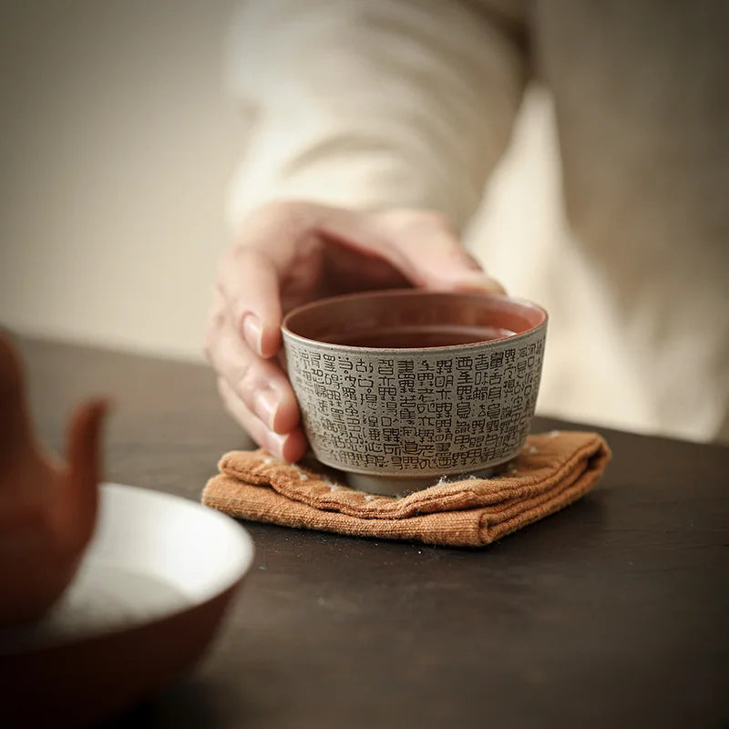 Eastern Zen Large Tea Cup Retro Chinese Heart Sutra Gaiwan Durable Qme