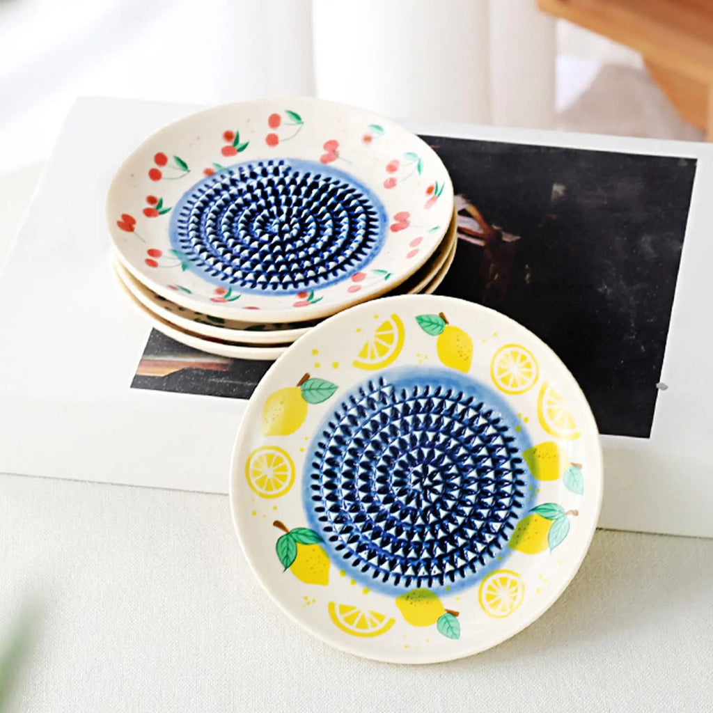 Grater Plate Ceramic Manual Round Fruit Patterns Bowl Garlic Grating Dish For Ginger Cheese Tomato Strawberry Fruit Vegetable Qme