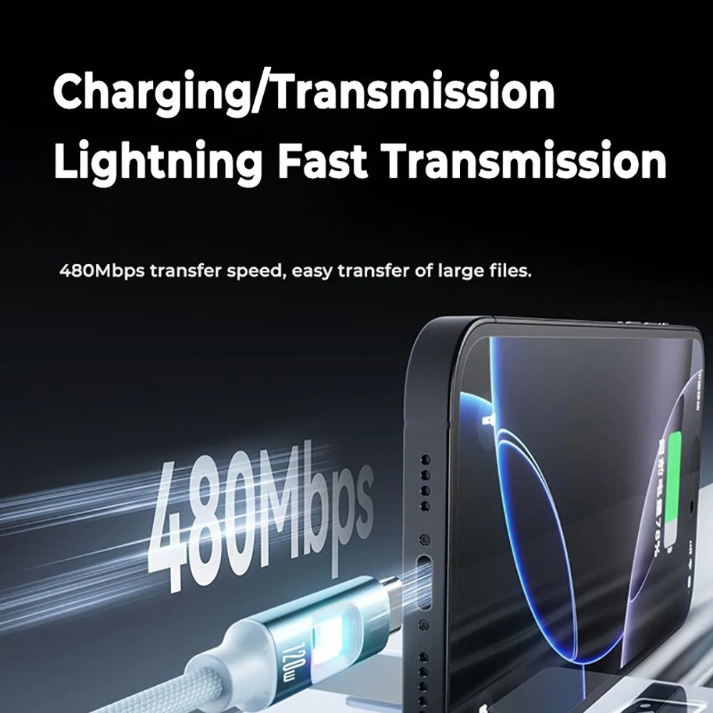 USB C to Type C 120W RGB Fast Charging Data Cord PD Quick Charging Cable for iPhone 17 Samsung S26 Xiaomi 1M 1.5M 2M Data Line Qme