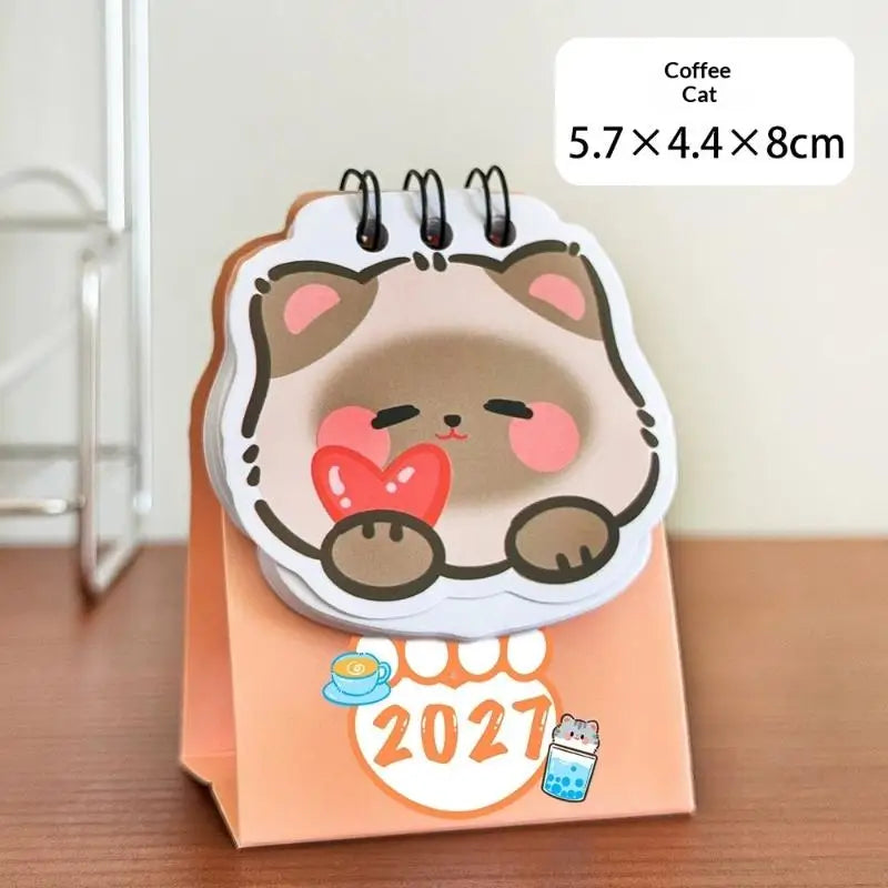 2026 Year Cartoon Cat Desktop Mini Desk Calendar Clock Program Student Qme A4