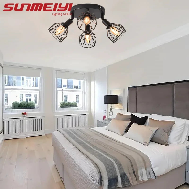 LED Ceiling Light Fixture Black Iron Farmhouse Kitchen Dining Table Hallway Bathroom Bedroom E14 Lamp holder Ceiling Light Qme