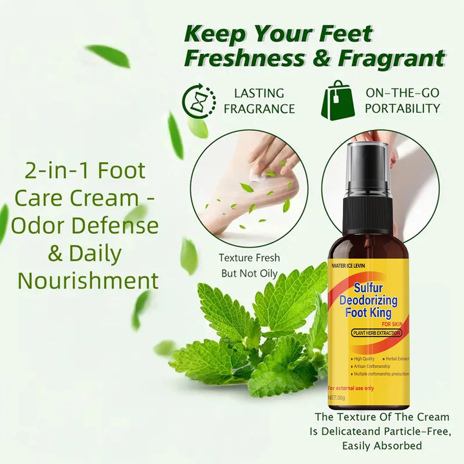 Sulfur Deodorizing Foot Spray & Foot King - Plant Herbal Extract Formula for Effective Odor Control & Skin Moisturizing. Qme