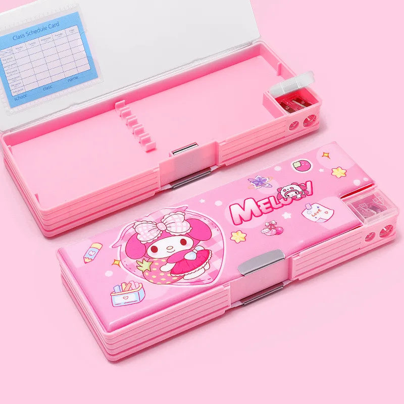Kuroomi Pencil Case, Student Double-Sided Magnetic Clasp Pencil Case, Melody Cartoon Pencil Sharpener, Flowing Sand Pencil Case Qme 4